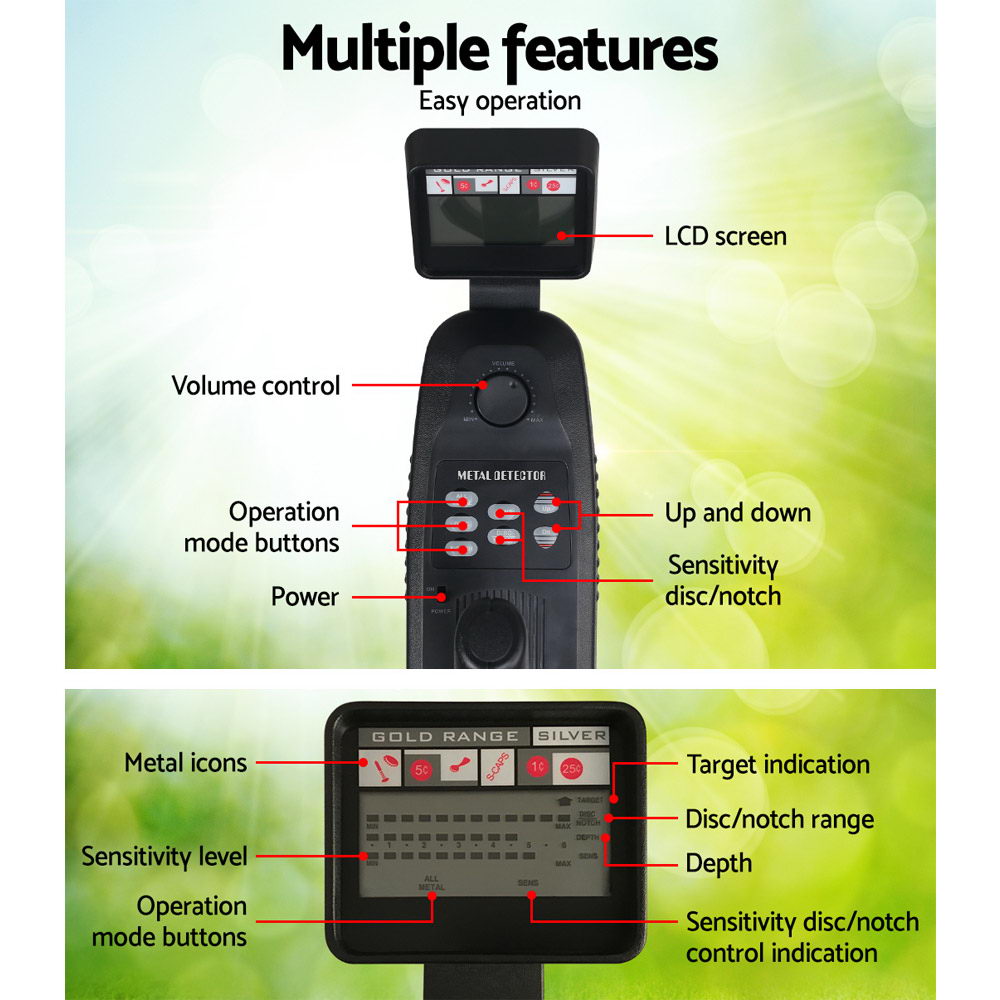 Metal Detector with Pinpointer and LCD Display, 180mm Sensitivity