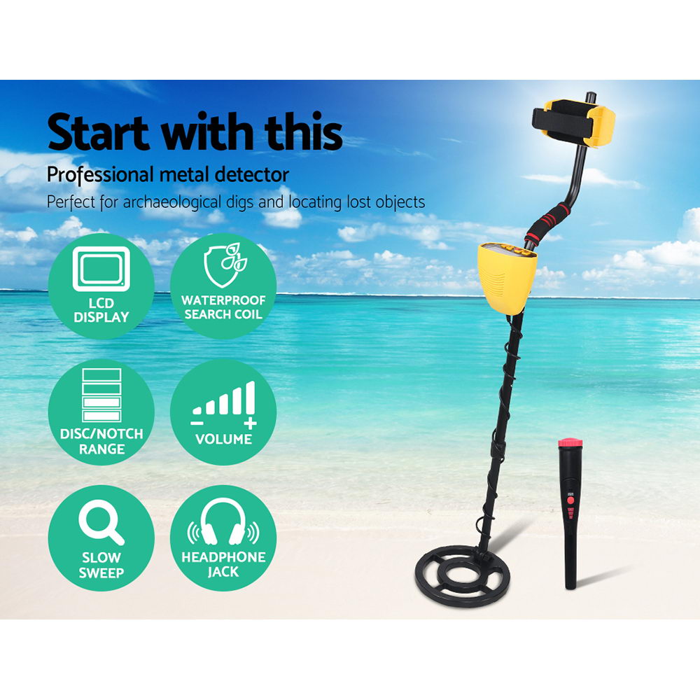 LCD Metal Detector 180mm Deep Sensitive Waterproof Pinpointer Yellow