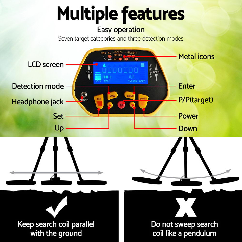 LCD Metal Detector 180mm Deep Sensitive Waterproof Pinpointer Yellow