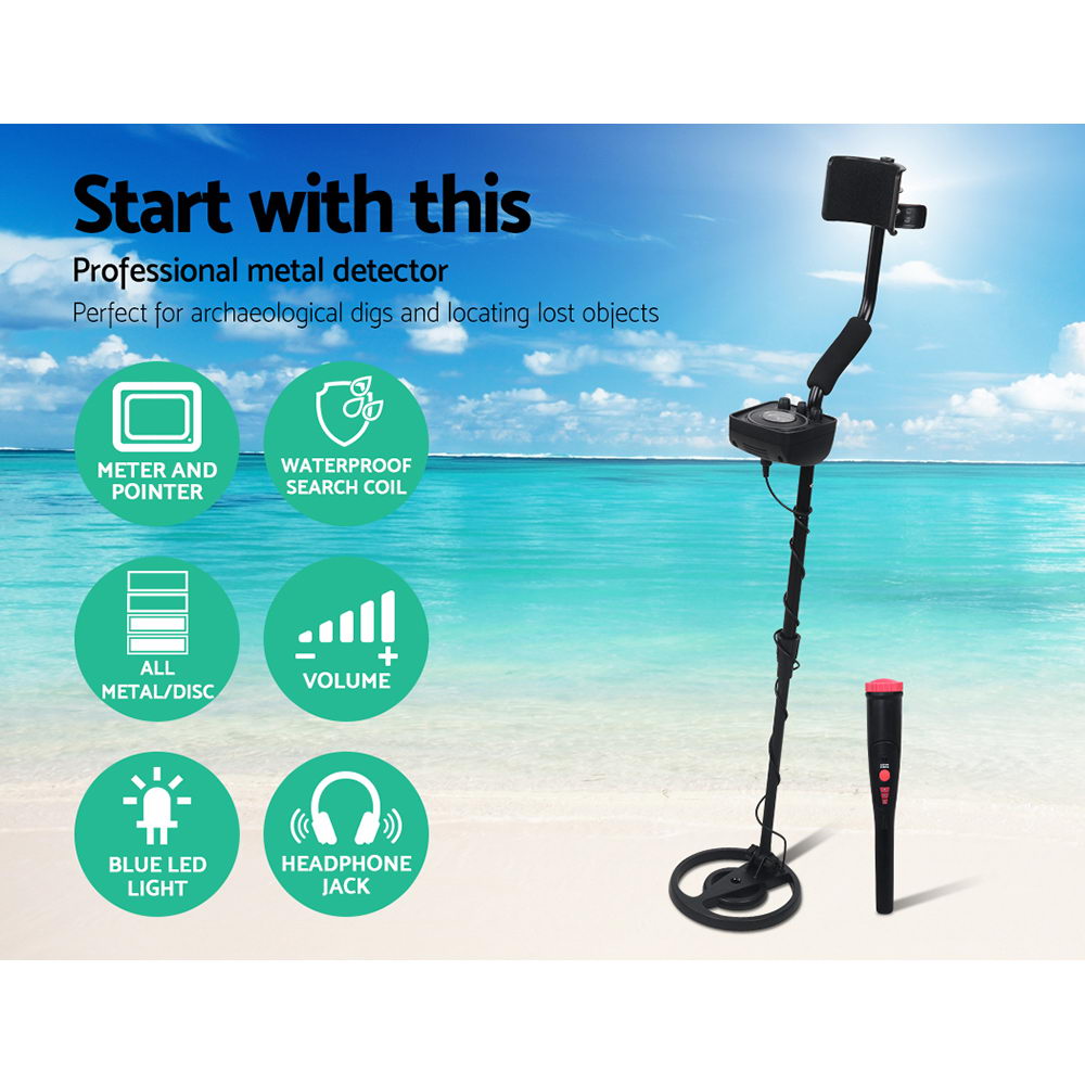LED Metal Detector 160mm Deep Sensitive Waterproof Pinpointer Black