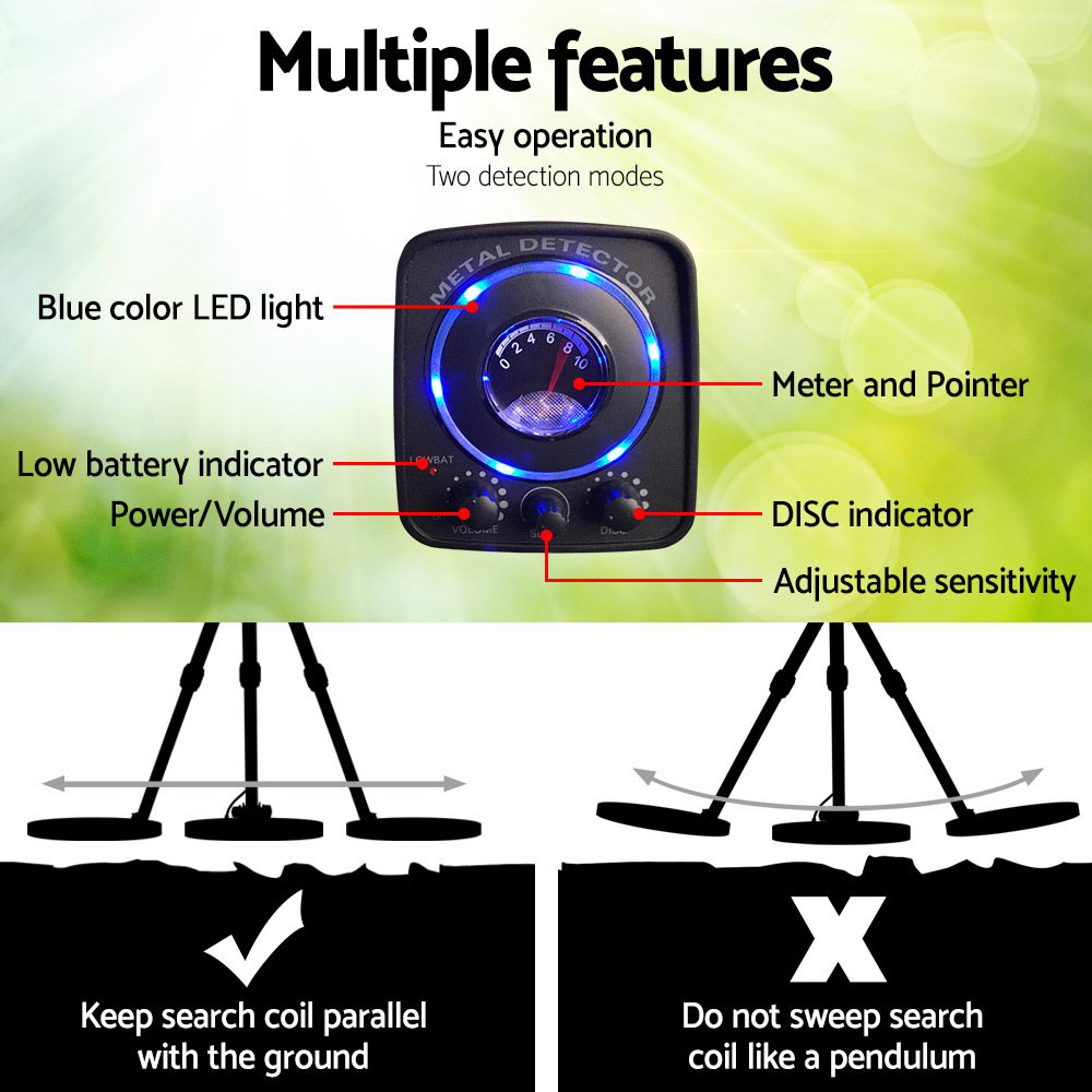 LED Metal Detector 160mm Deep Sensitive Waterproof Pinpointer Black
