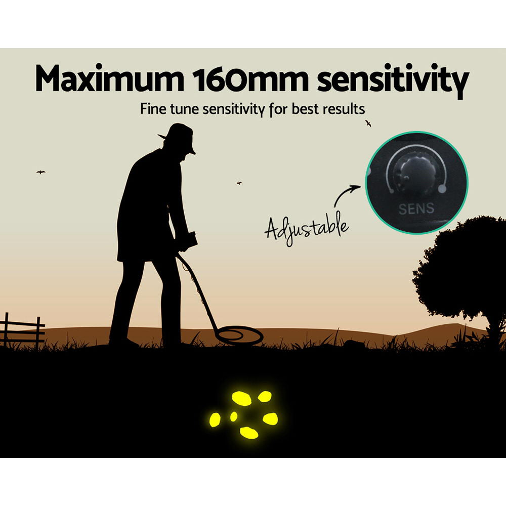 LED Metal Detector 160mm Deep Sensitive Waterproof Pinpointer Black