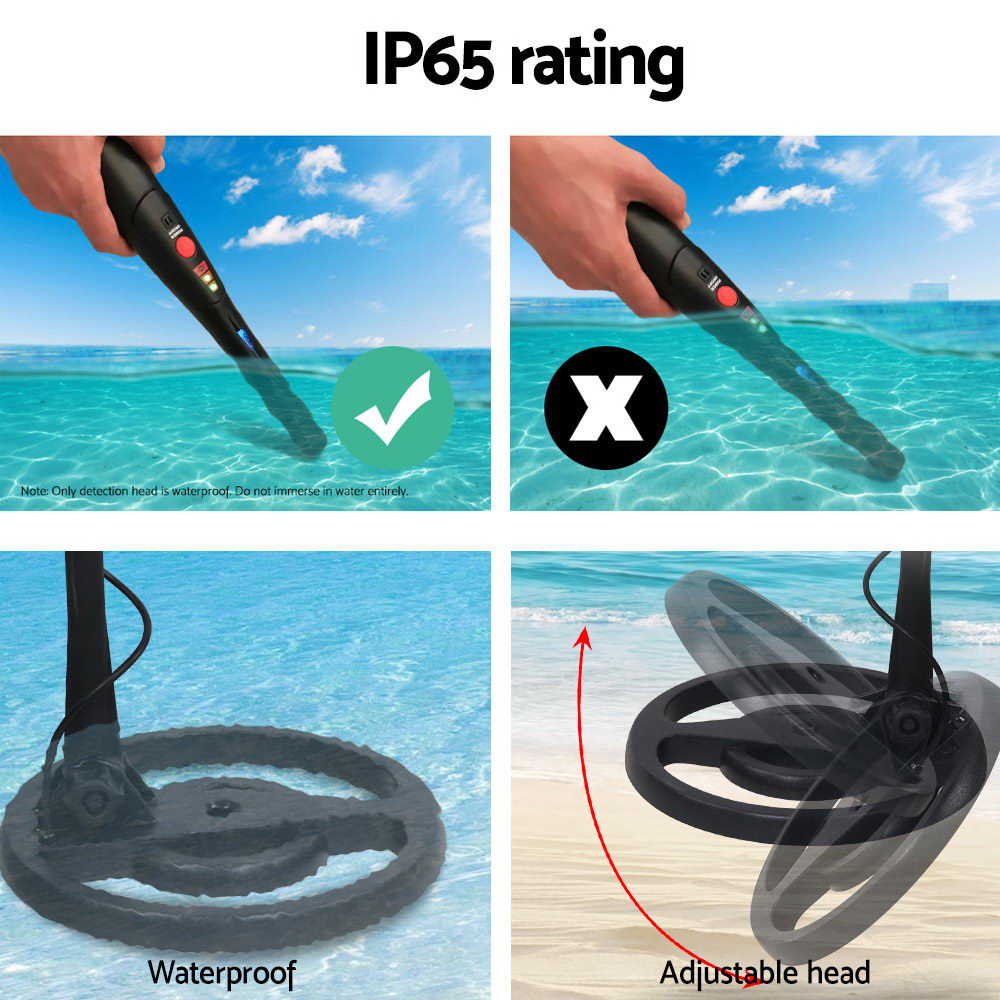 LED Metal Detector 160mm Deep Sensitive Waterproof Pinpointer Black
