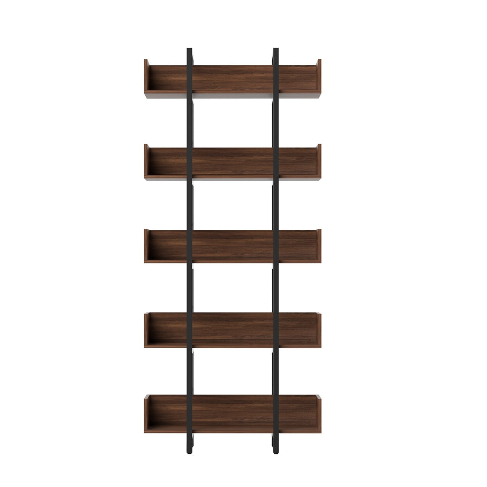 Artiss 5-Tier Bookshelf Display Shelves Metal Storage Rack Walnut