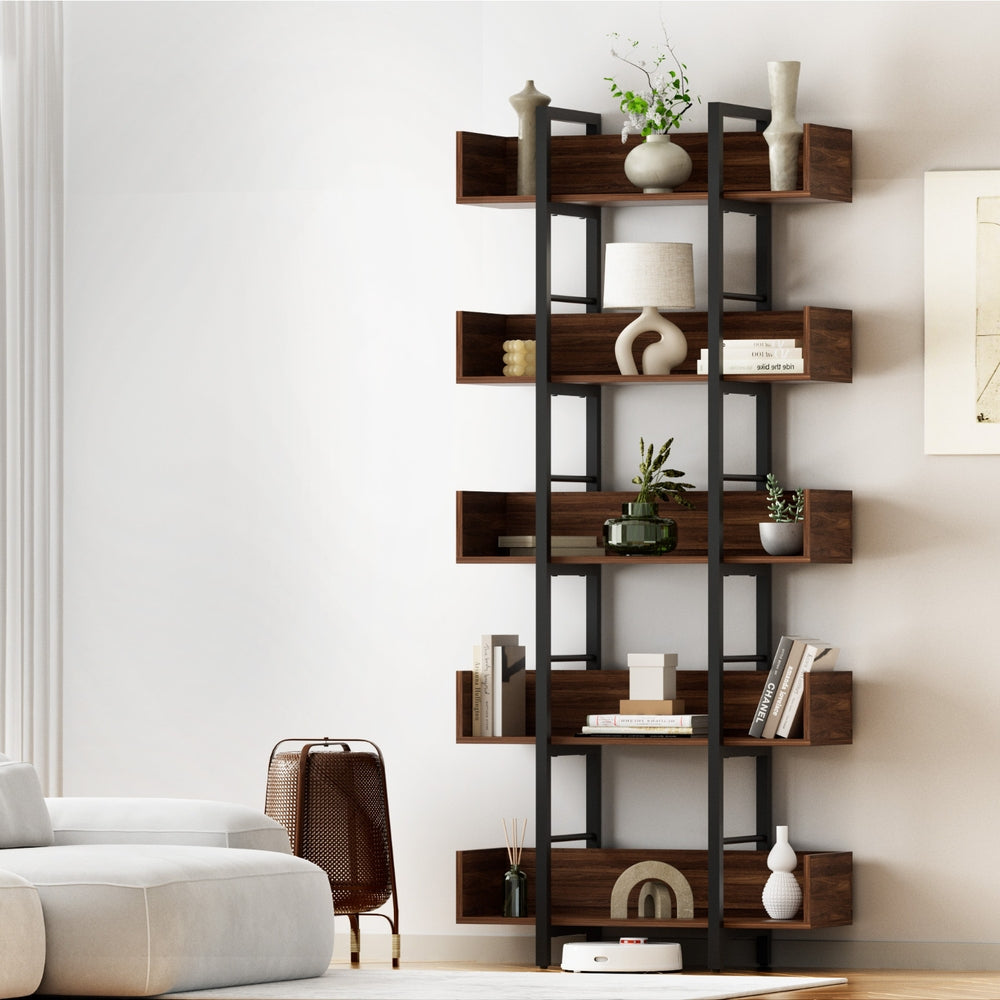 Artiss 5-Tier Bookshelf Display Shelves Metal Storage Rack Walnut