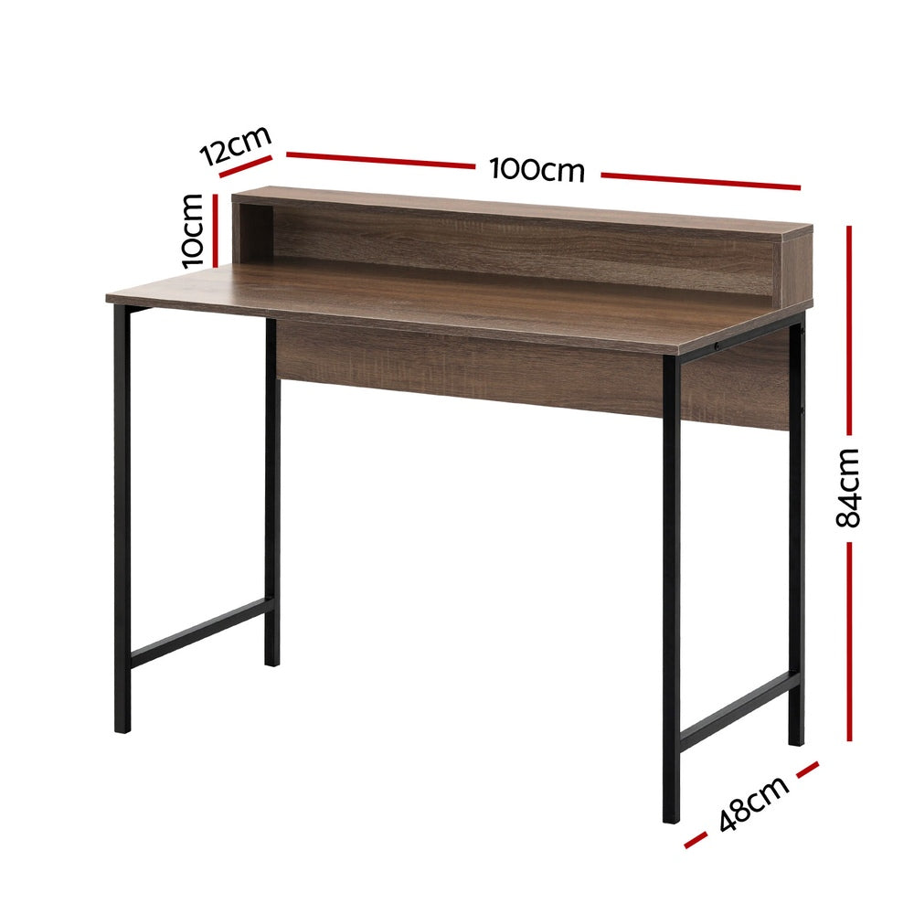Kelvin 100cm Computer Desk Oak Shelf Black Frame