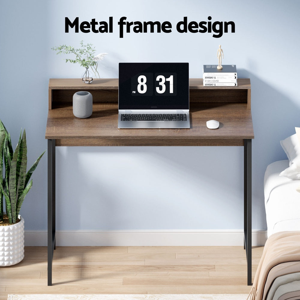 Kelvin 100cm Computer Desk Oak Shelf Black Frame