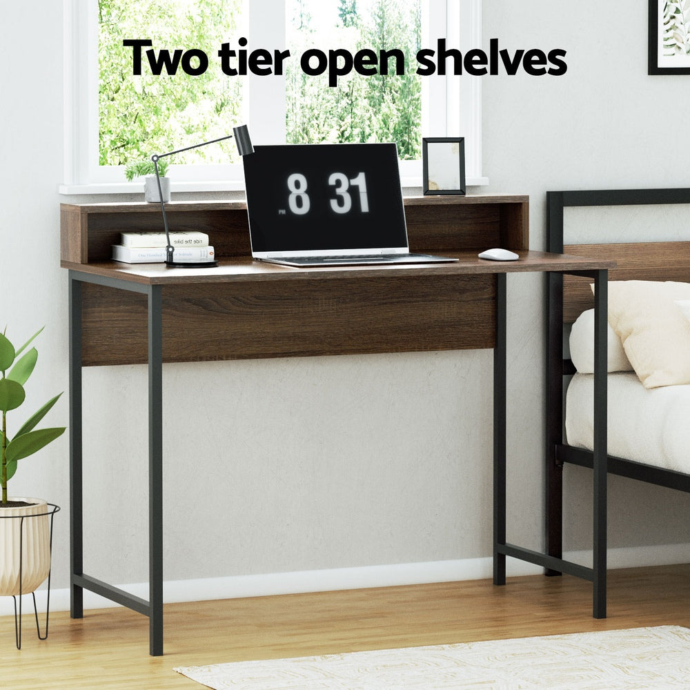 Kelvin 100cm Computer Desk Oak Shelf Black Frame