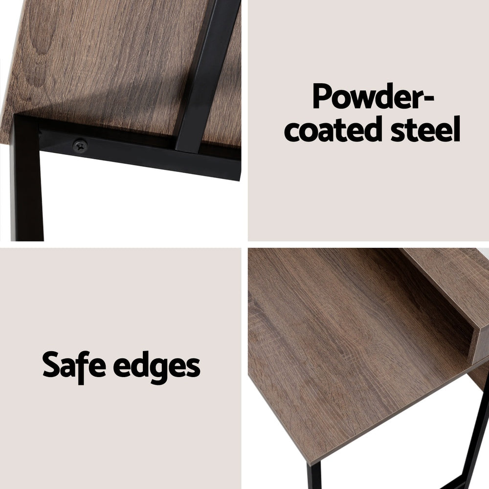 Kelvin 100cm Computer Desk Oak Shelf Black Frame
