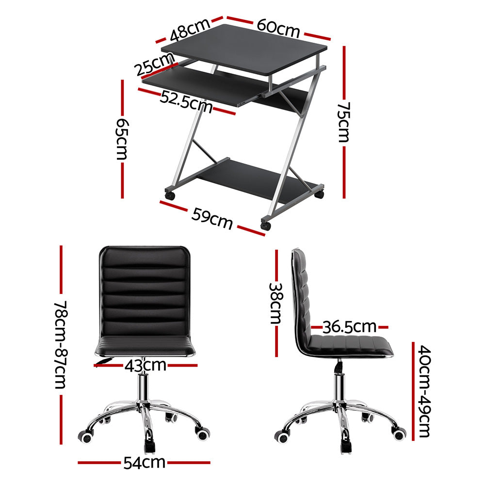 Optima Black Computer Desk and Office Chair Set with Keyboard Shelf