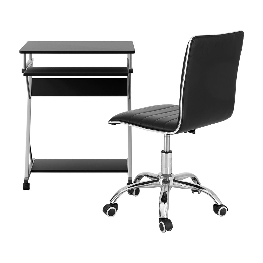 Optima Black Computer Desk and Office Chair Set with Keyboard Shelf