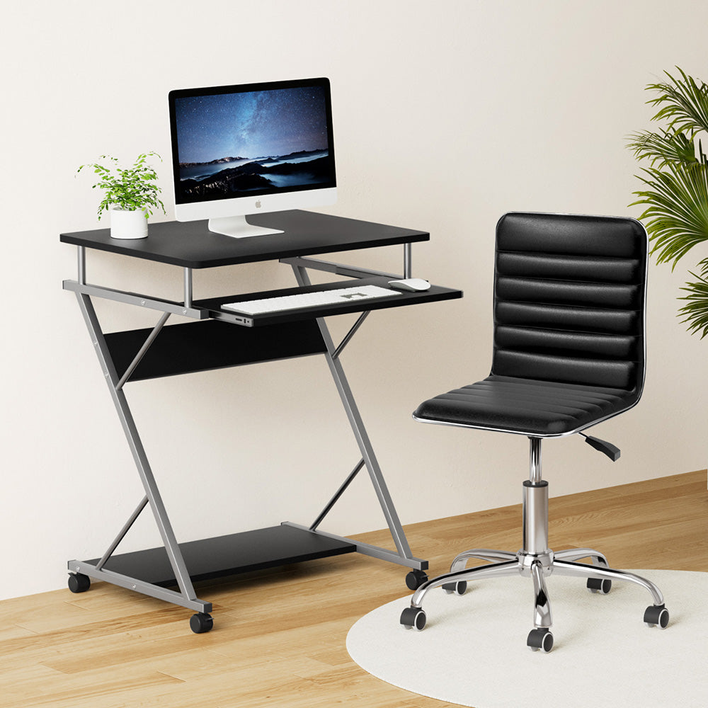 Optima Black Computer Desk and Office Chair Set with Keyboard Shelf