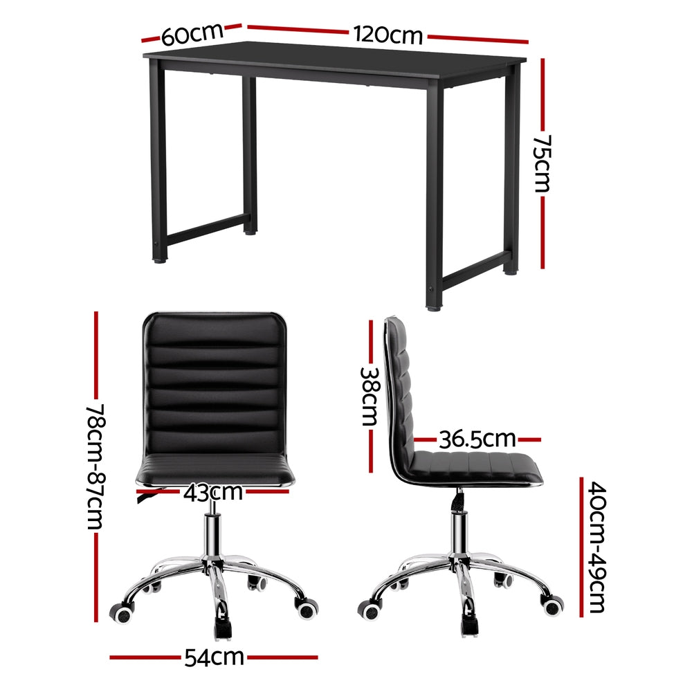 Artiss 120cm Computer Desk & Low-Back Office Chair Set Black
