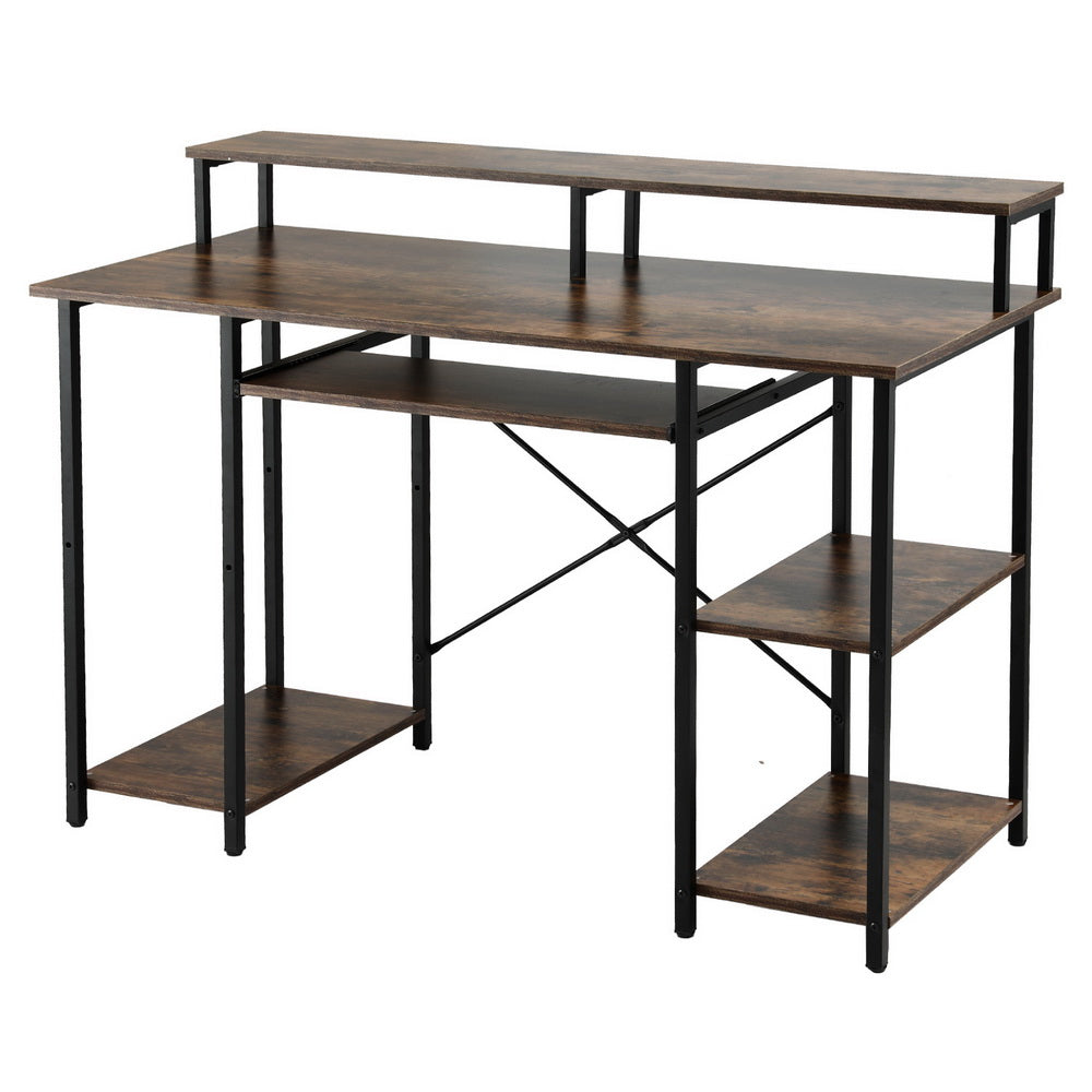 Artiss 120cm Home Office Desk Brown with Shelves and Keyboard Tray