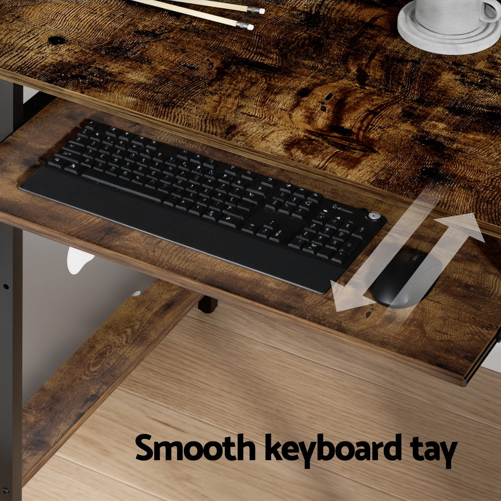 Artiss 120cm Home Office Desk Brown with Shelves and Keyboard Tray