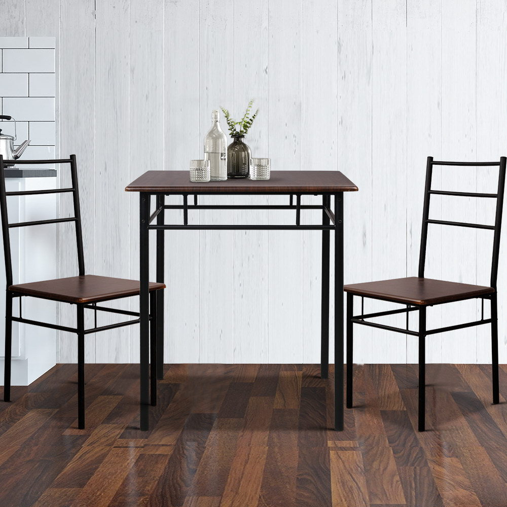 Machal 3-Piece Dining Table and Chairs Set Walnut Black