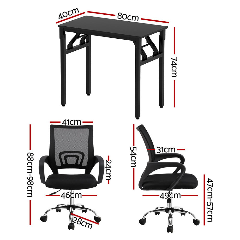 Artiss Foldable Computer Desk and Mesh Office Chair Set Black