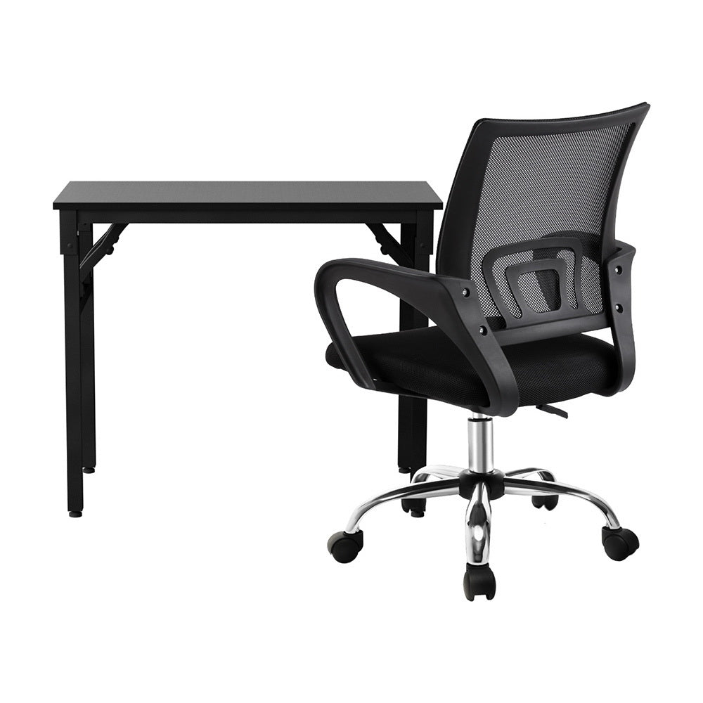 Artiss Foldable Computer Desk and Mesh Office Chair Set Black