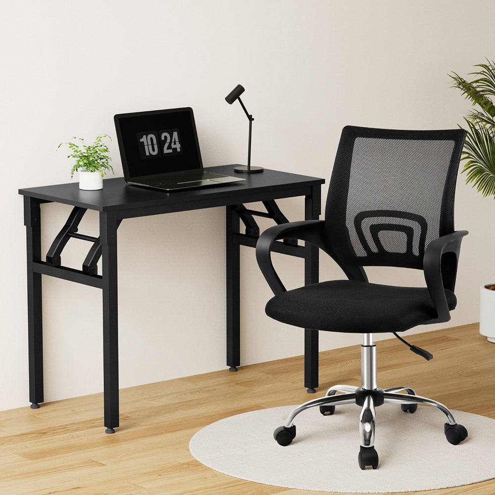 Artiss Foldable Computer Desk and Mesh Office Chair Set Black