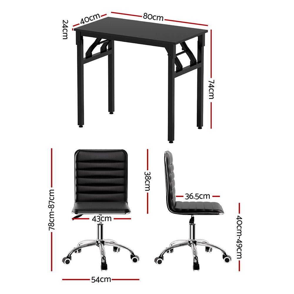 Artiss Foldable Computer Desk and PU Leather Office Chair Set Black