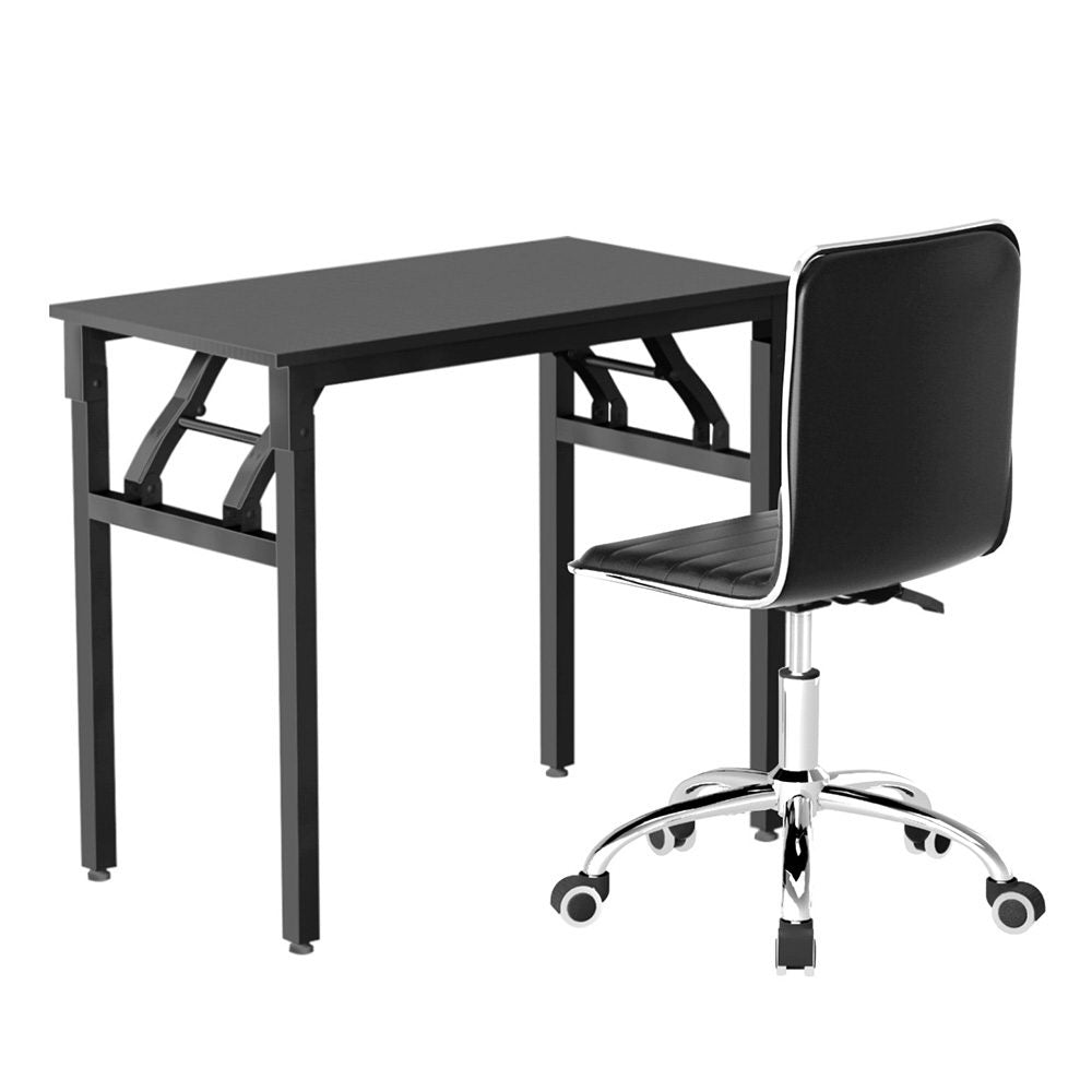 Artiss Foldable Computer Desk and PU Leather Office Chair Set Black
