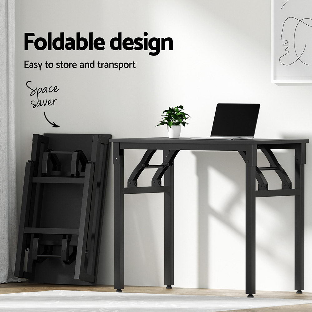 Artiss Foldable Computer Desk and PU Leather Office Chair Set Black