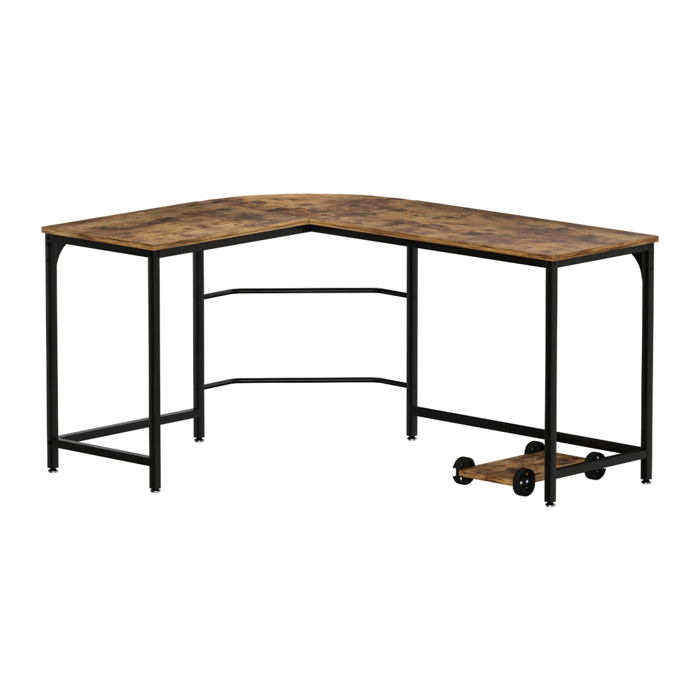Artiss L-Shape Computer Desk 147CM Brown CPU Stand