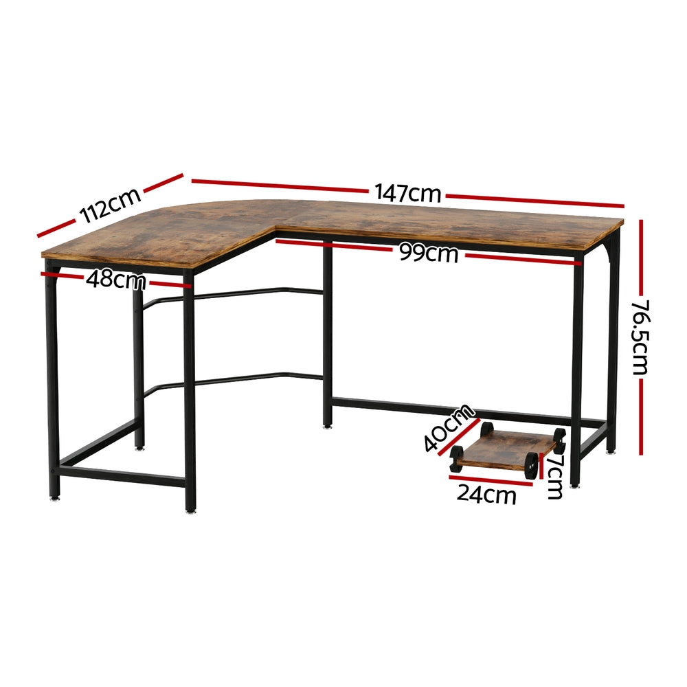 Artiss L-Shape Computer Desk 147CM Brown CPU Stand