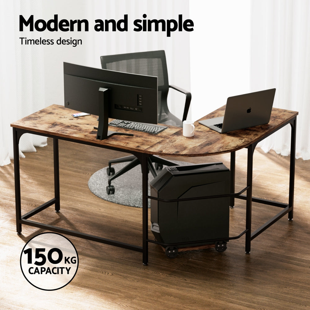Artiss L-Shape Computer Desk 147CM Brown CPU Stand