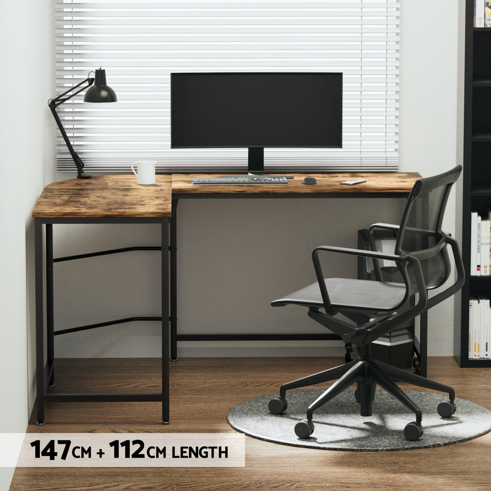 Artiss L-Shape Computer Desk 147CM Brown CPU Stand