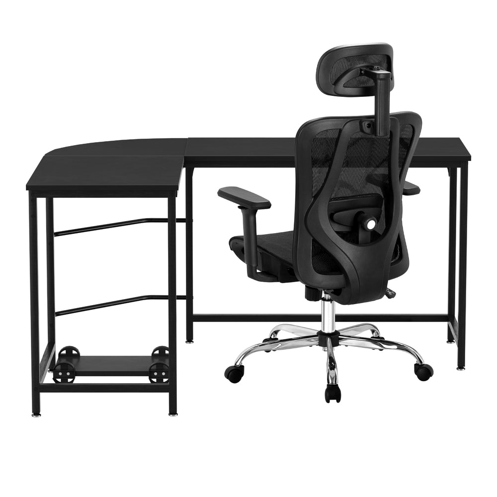 Artiss L-Shape Corner Desk with Ergonomic Office Chair Combo Black