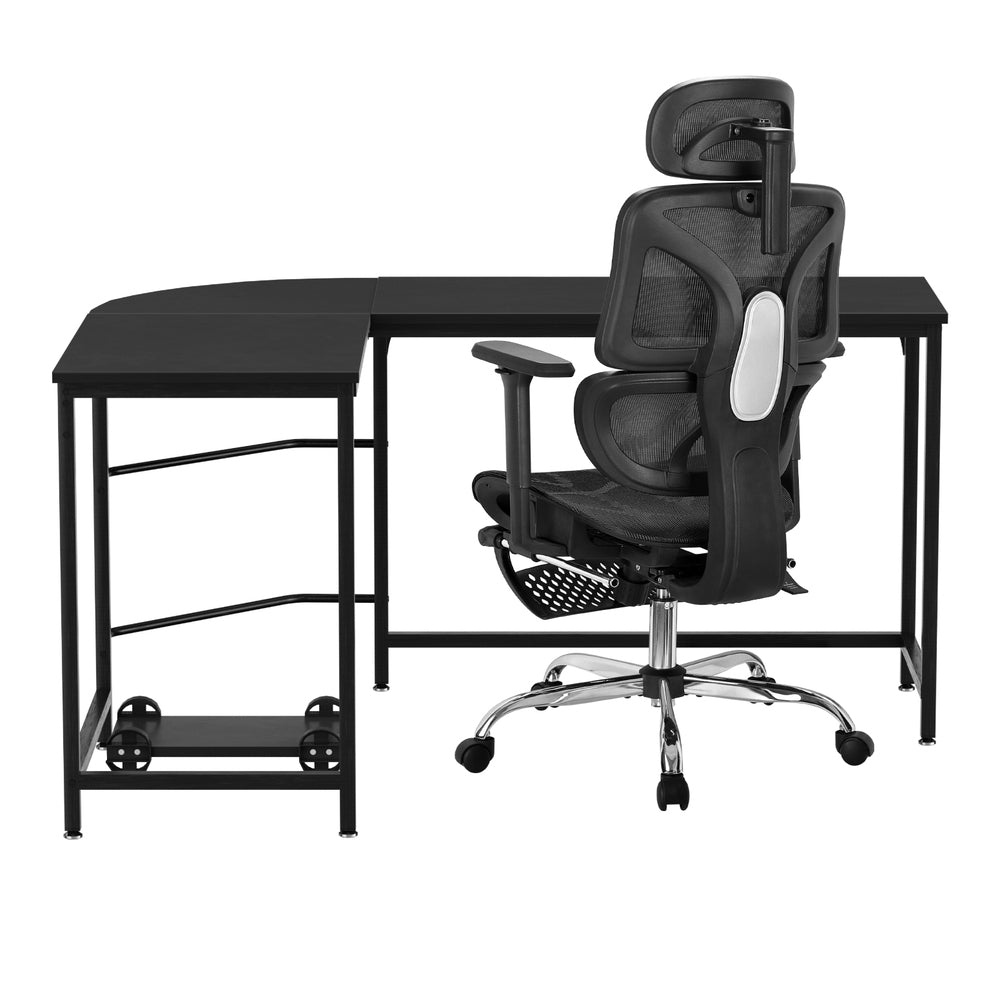 Artiss L-Shape Computer Desk with Ergonomic Mesh Office Chair Black
