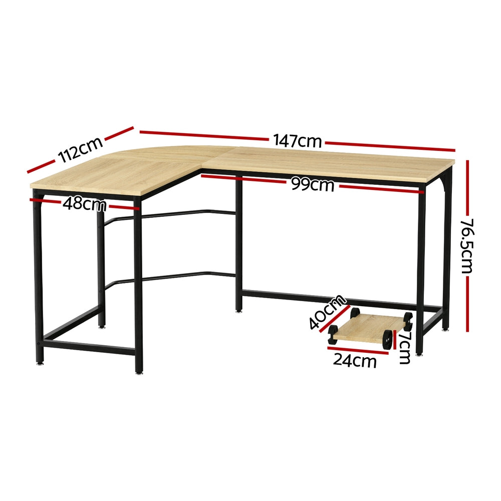 Artiss 147CM L-Shape Computer Desk Oak CPU Stand