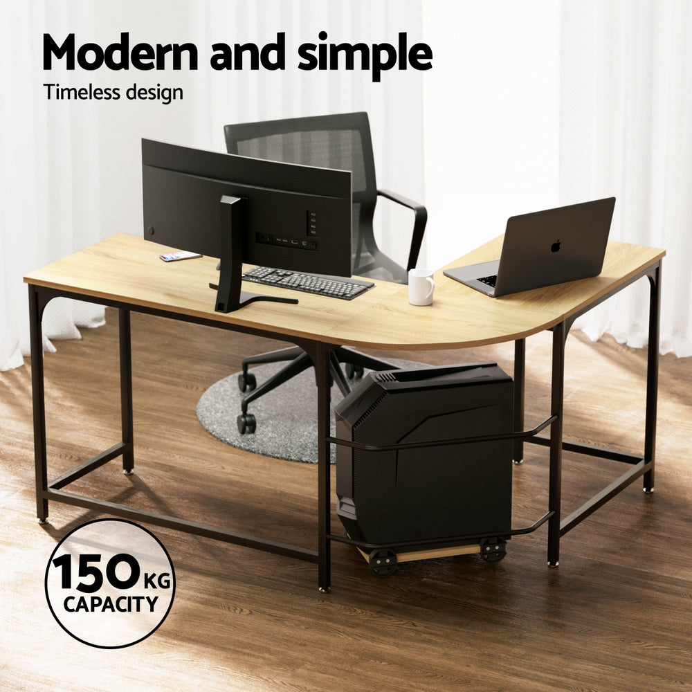 Artiss 147CM L-Shape Computer Desk Oak CPU Stand