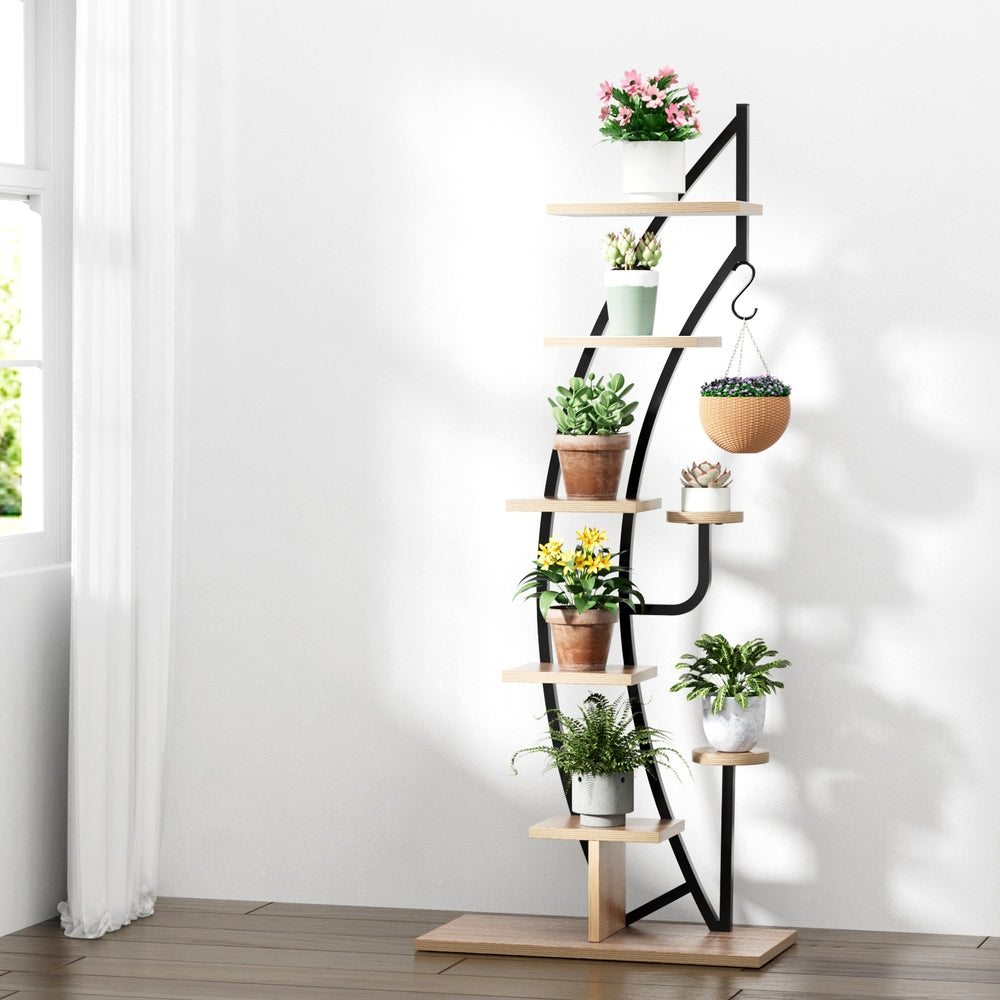 Artiss 6-Tier Ladder Plant Stand Half-Moon Black