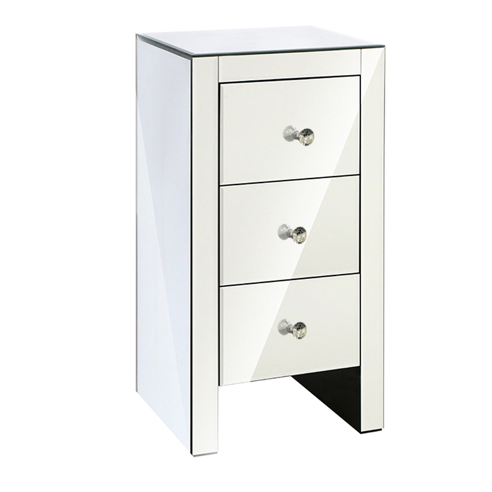 Quenn 3-Drawer Mirrored Bedside Table Silver