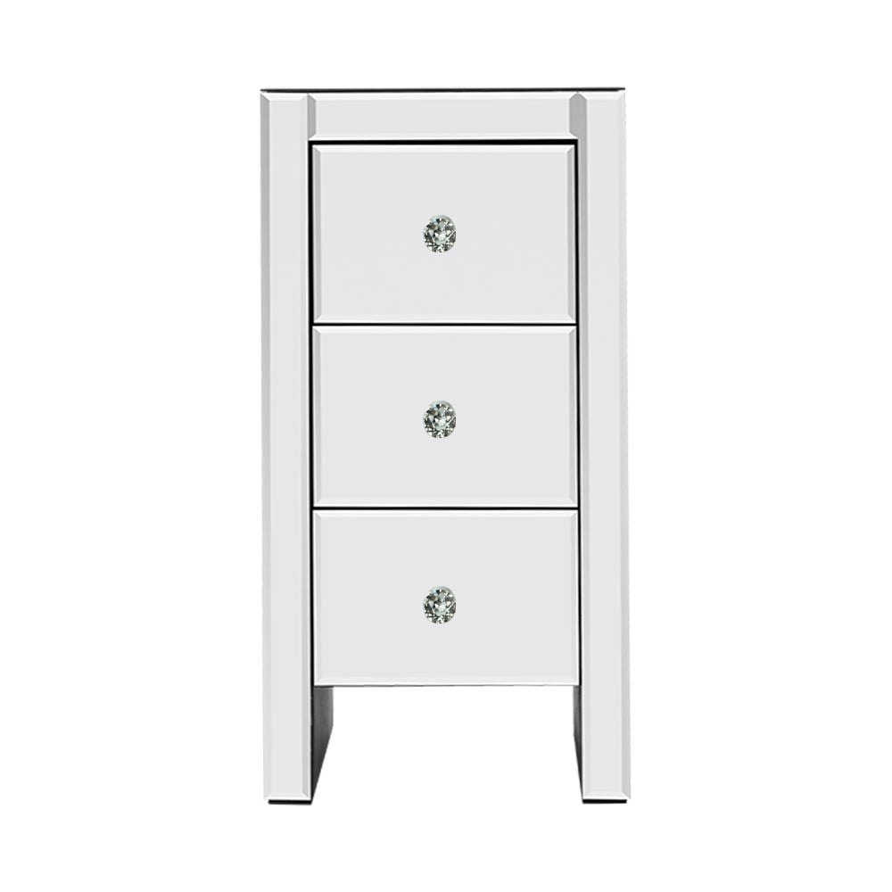 Quenn 3-Drawer Mirrored Bedside Table Silver