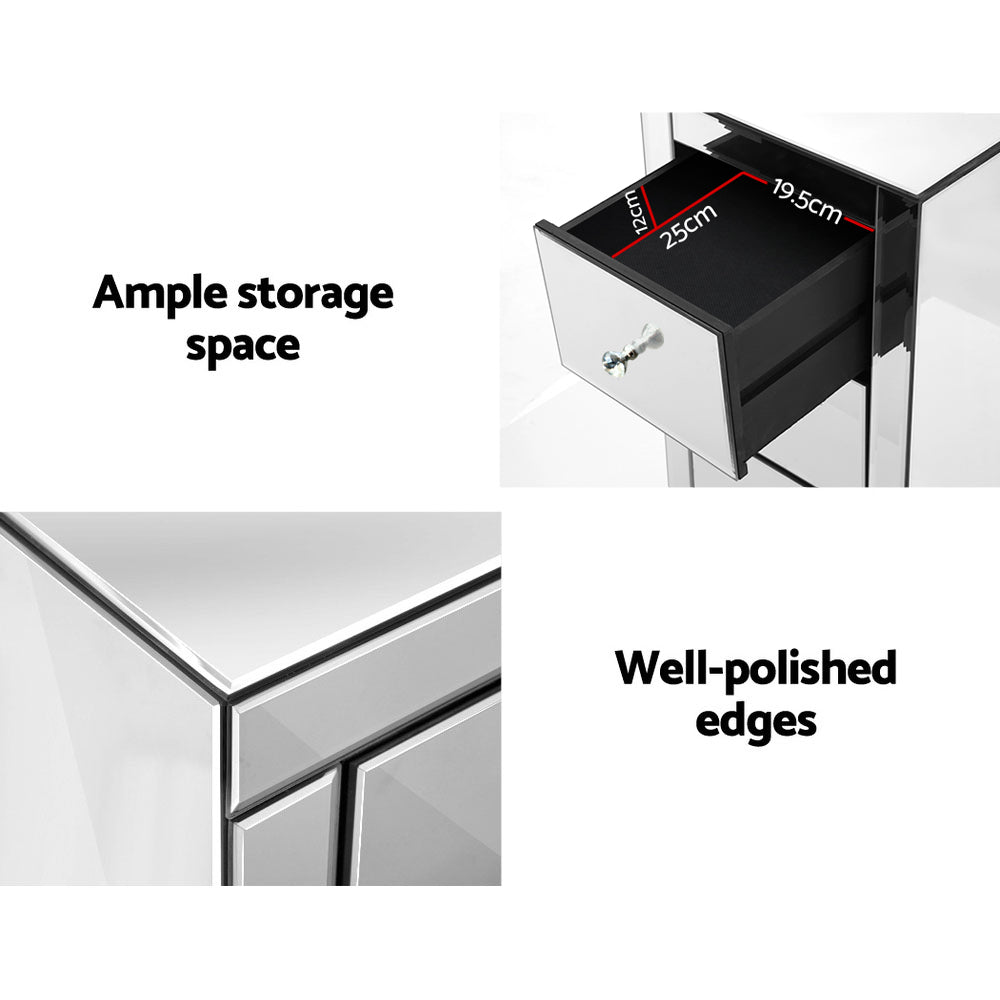 Quenn 3-Drawer Mirrored Bedside Table Silver