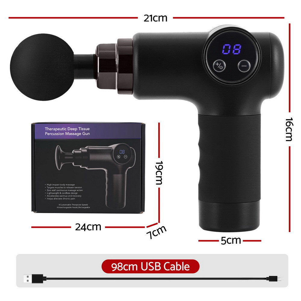 Everfit 8-Speed Black Massage Gun 4 Heads Rechargeable