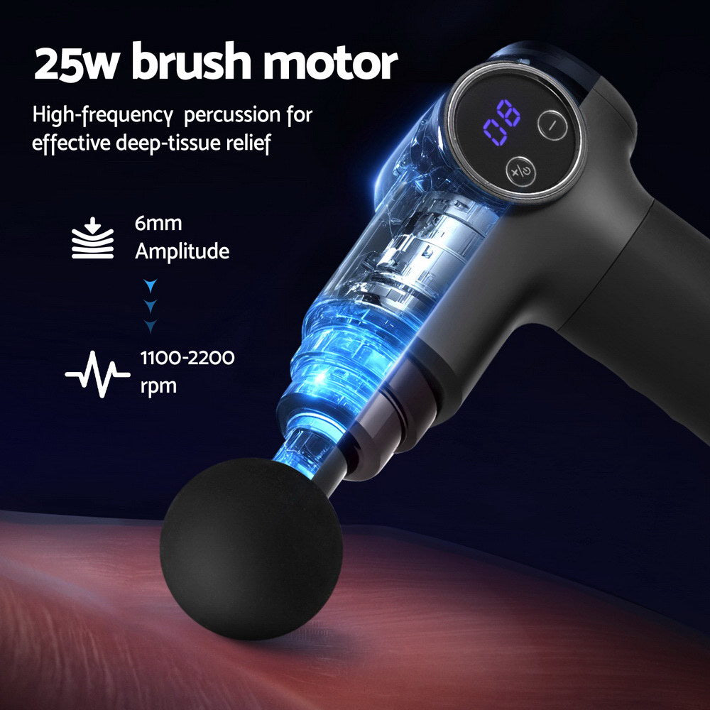 Everfit 8-Speed Black Massage Gun 4 Heads Rechargeable
