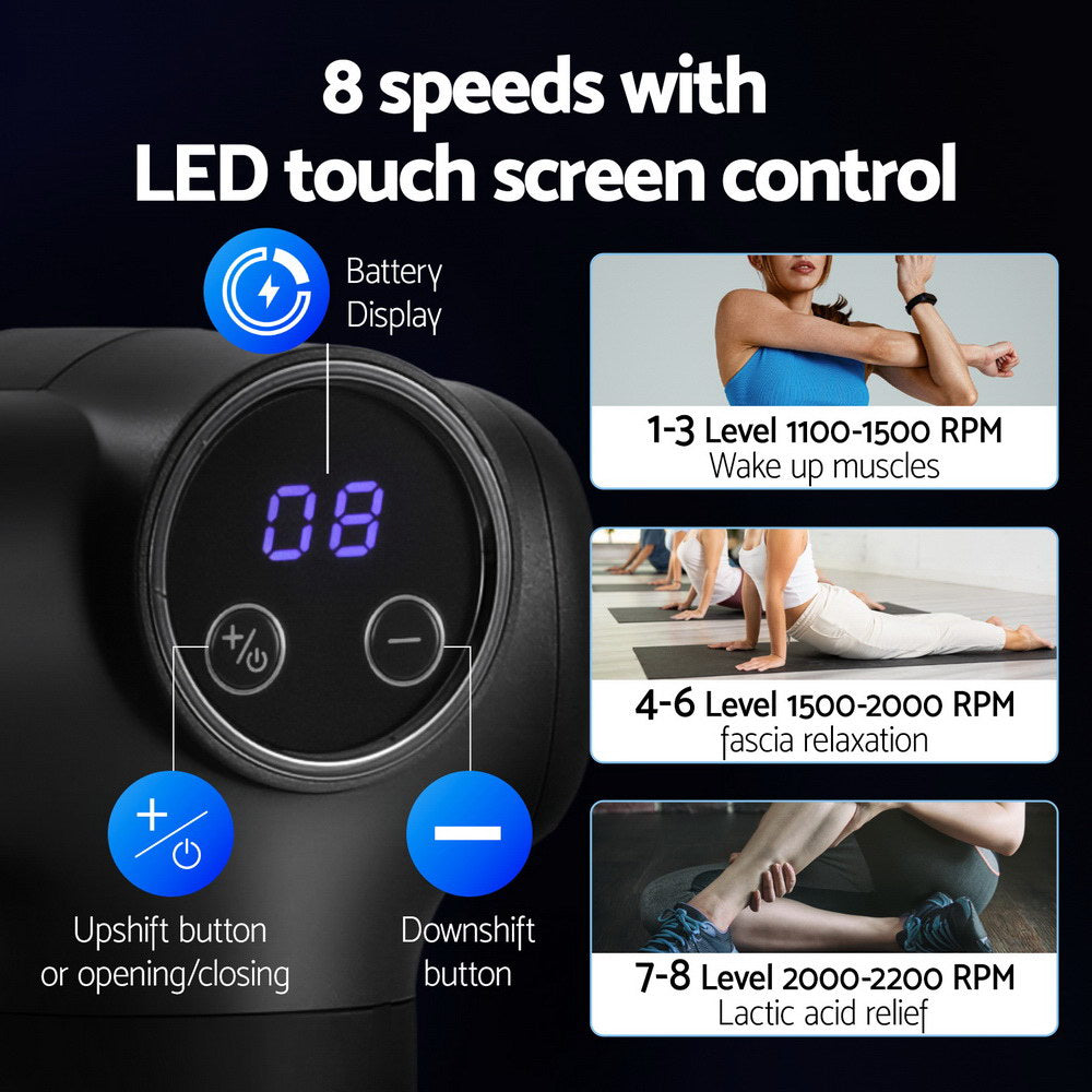 Everfit 8-Speed Black Massage Gun 4 Heads Rechargeable