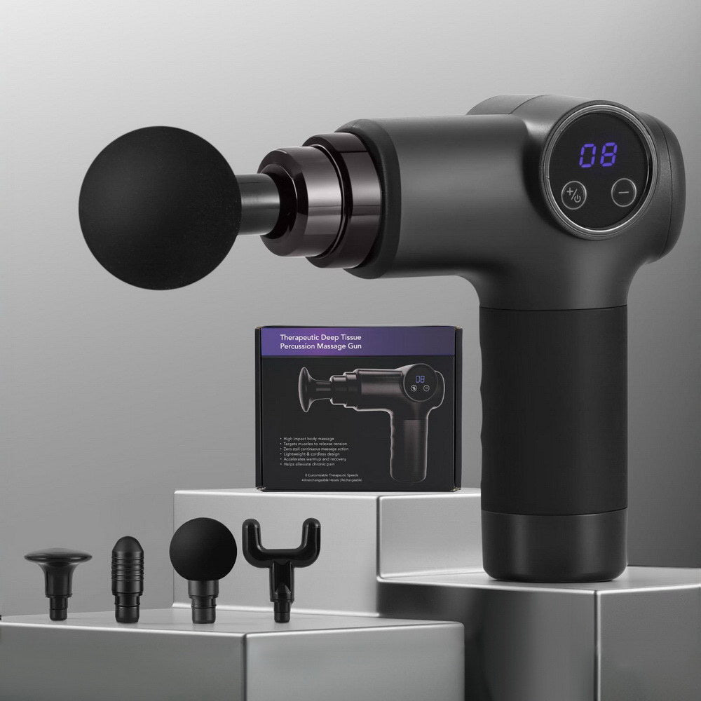 Everfit 8-Speed Black Massage Gun 4 Heads Rechargeable