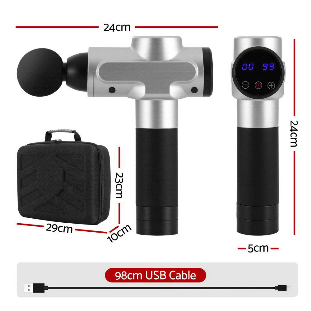 Everfit 30-Speed Muscle Massager Gun 6 Heads Chargeable Silver