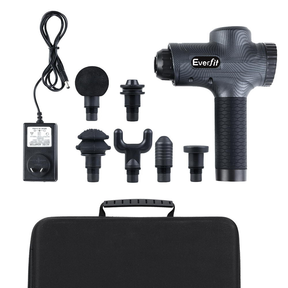 Everfit 30-Speed Massage Gun 6 Heads Chargeable Grey