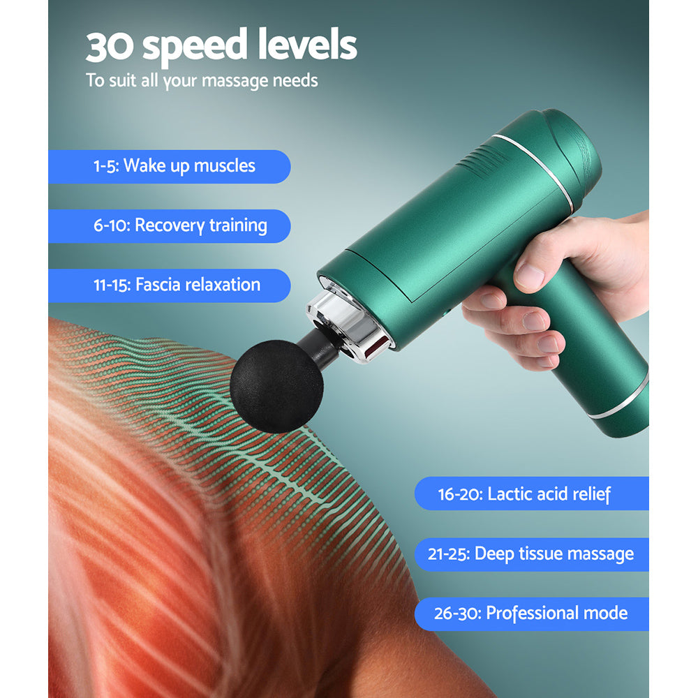 Everfit 30-Speed Massage Gun 6 Heads Chargeable Green