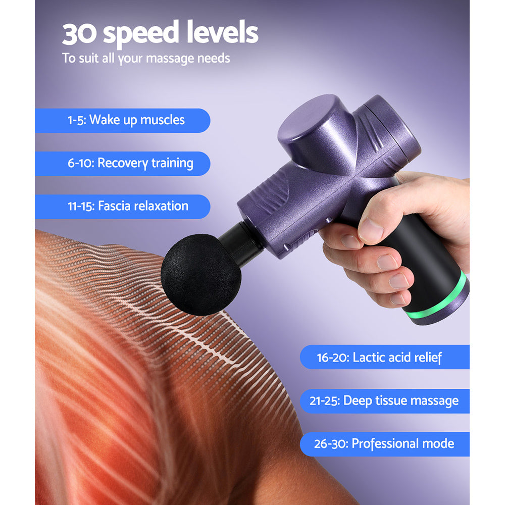 Everfit 30-Speed Massage Gun Rechargeable 4 Heads Purple