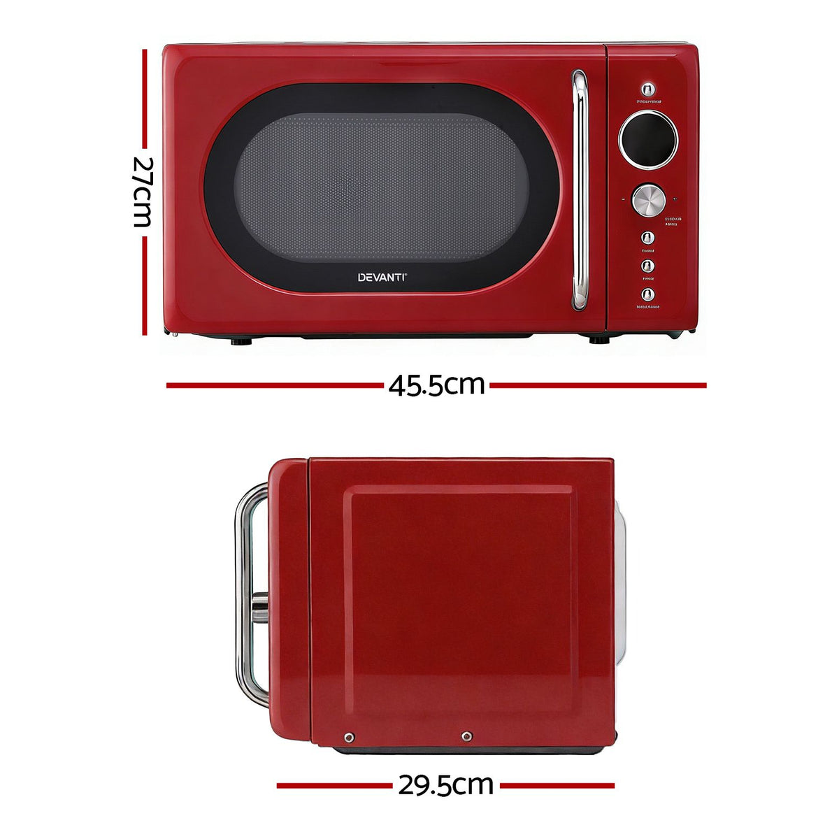 Devanti 20L Microwave Oven 700W Red with Glass Turntable