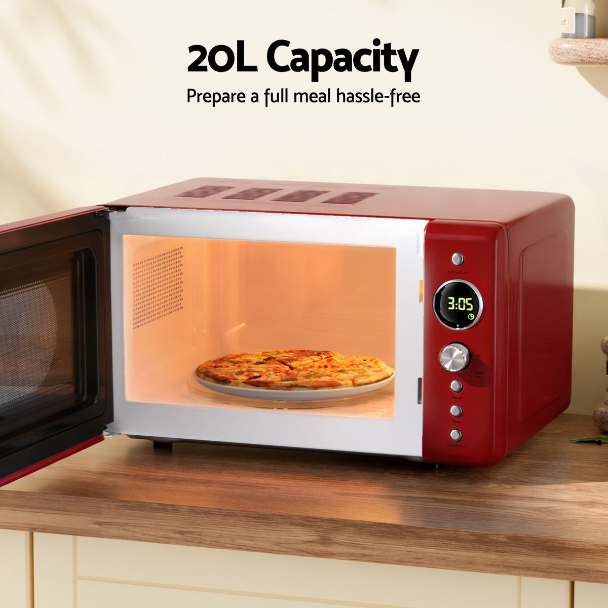 Devanti 20L Microwave Oven 700W Red with Glass Turntable