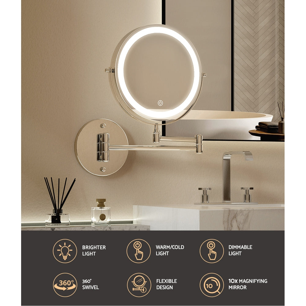 Embellir 33CM Extendable Makeup Mirror 10X Magnifying Double-Sided Silver