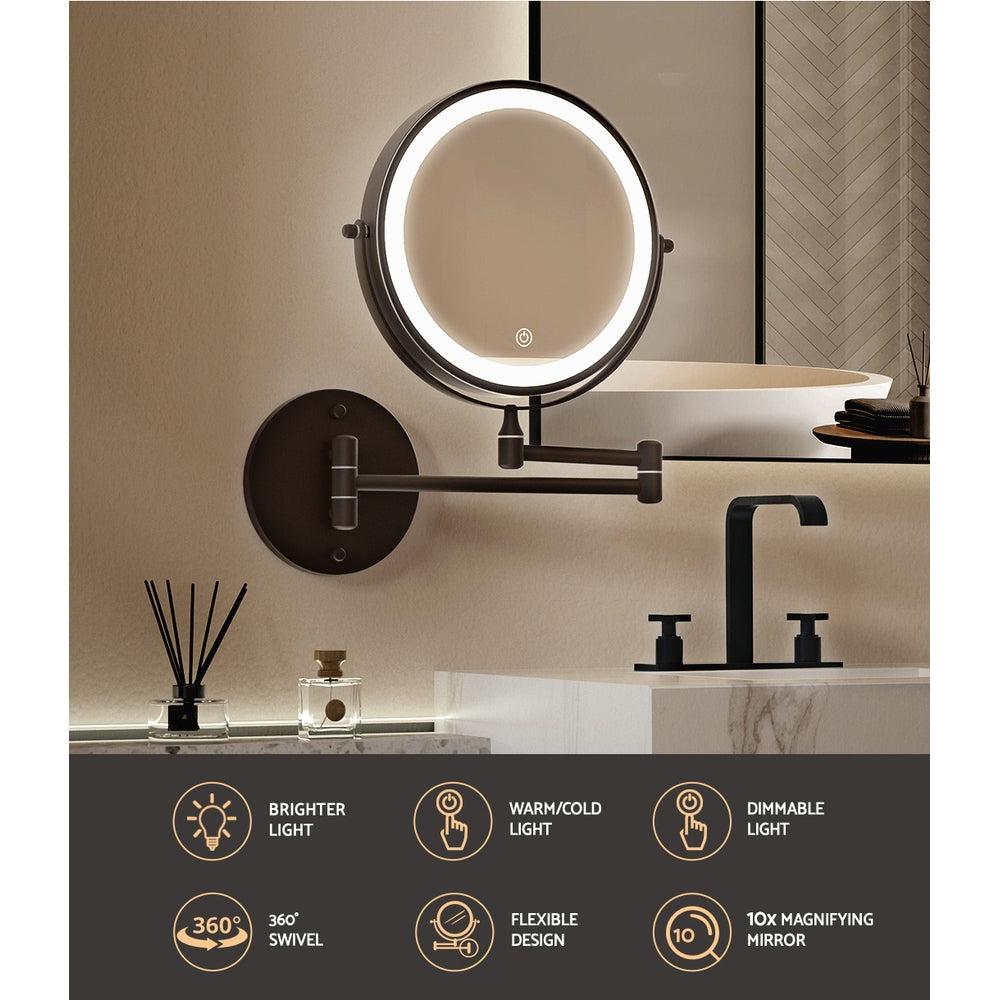 Embellir Extendable Makeup Mirror 10X Magnifying Double-Sided LED Brown